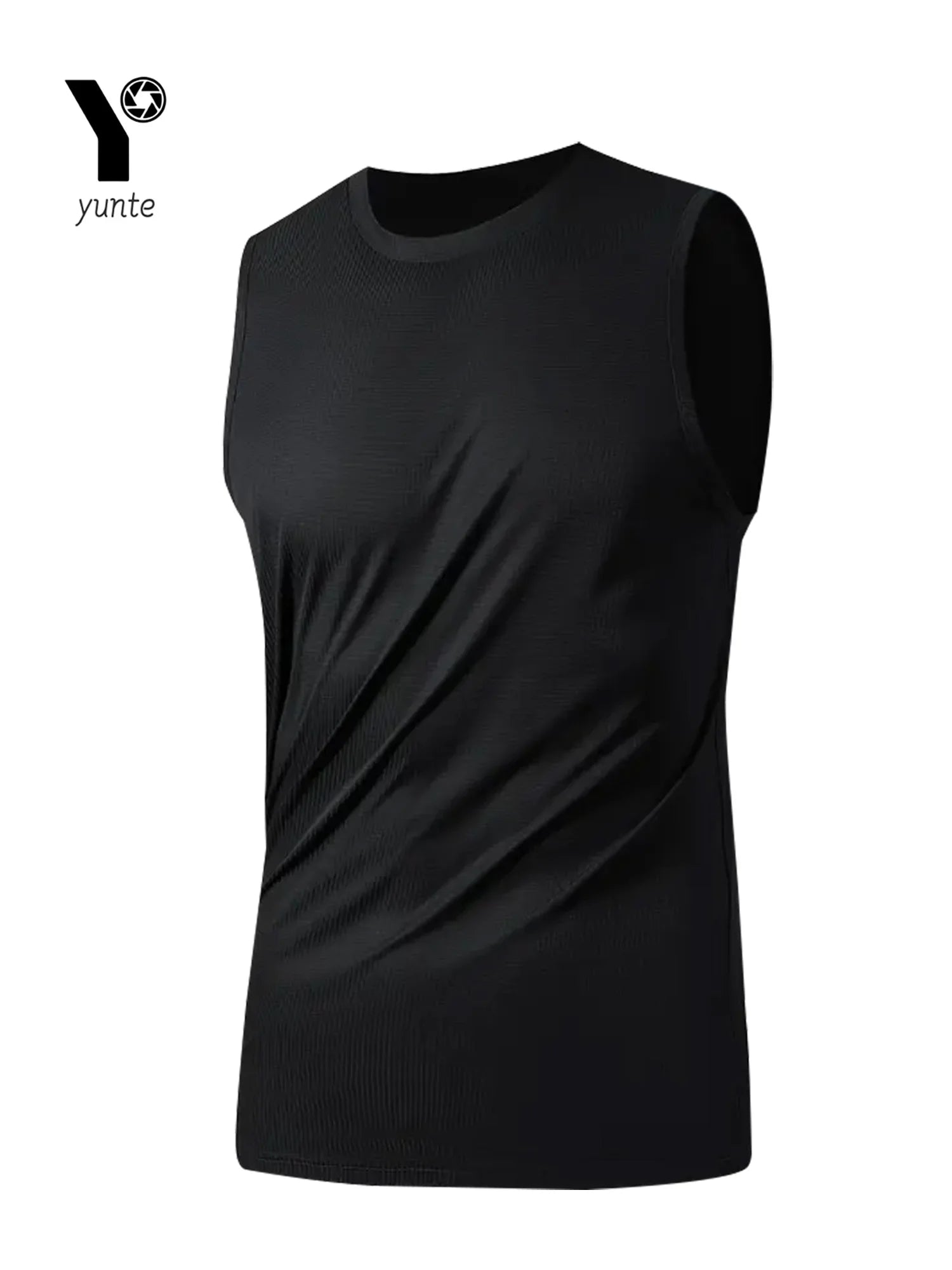 Men's Sports Vest Black 1-Piece Breathable Round Neck Slightly Elastic Fabric Pure Color Suitable for Spring, Summer and Autum R