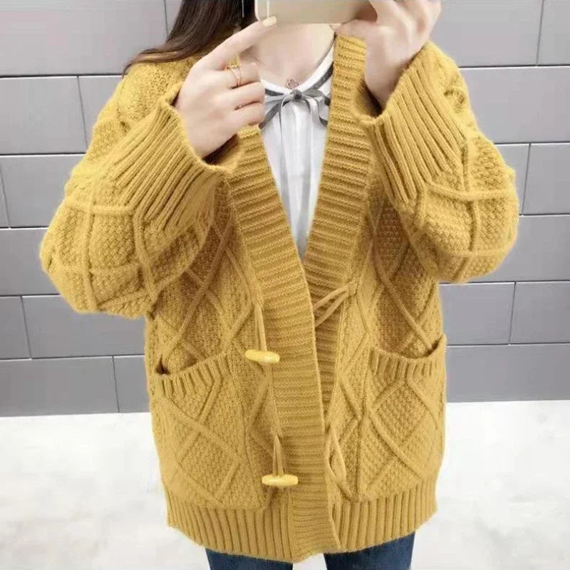 Women's Sweater Long Knit Tops For Woman Yellow Cardigan Autumn Winter 2024 New In Korean Luxury Cheap And High Quality Offers