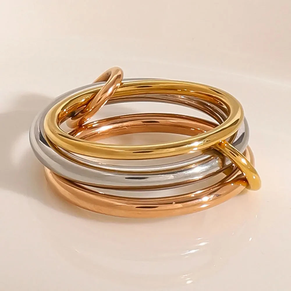 Stackable Rings for Women Statement Mixed Metals Multi Ring Stack Cubic Zirconia Connected Bands Stacking Jewelry