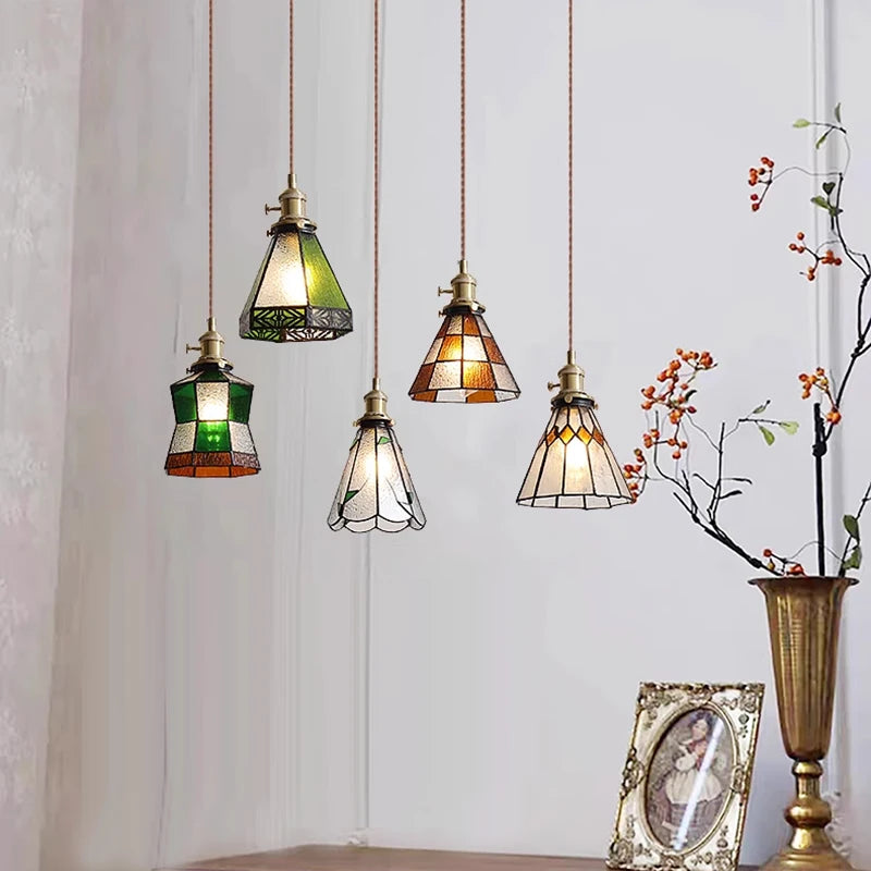 Bedroom headboard Tiffany living room background wall light light luxury Nordic American retro corridor corridor all copper wall