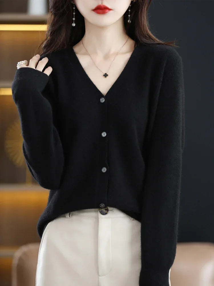 Women Cardigans Spring Autumn V-neck Single Breasted Short Slim Lady Knitwear Tops Solid Korean Fashion Sweaters