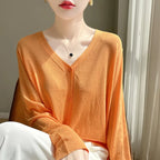 Women's Cardigans 2025 Thin Summer Single Breasted V-neck Loose Knitted Sweater Fashion Solid Tops Ice Silk Outerwears Jumpers