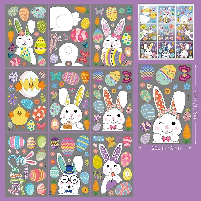 Easter Stickers for Window, Glass Door Stickers Easter Decorations, Bunny Stickers with Eggs Decals for Home Office Classroom