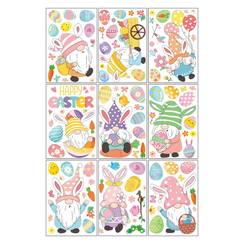 Easter Stickers for Window, Glass Door Stickers Easter Decorations, Bunny Stickers with Eggs Decals for Home Office Classroom