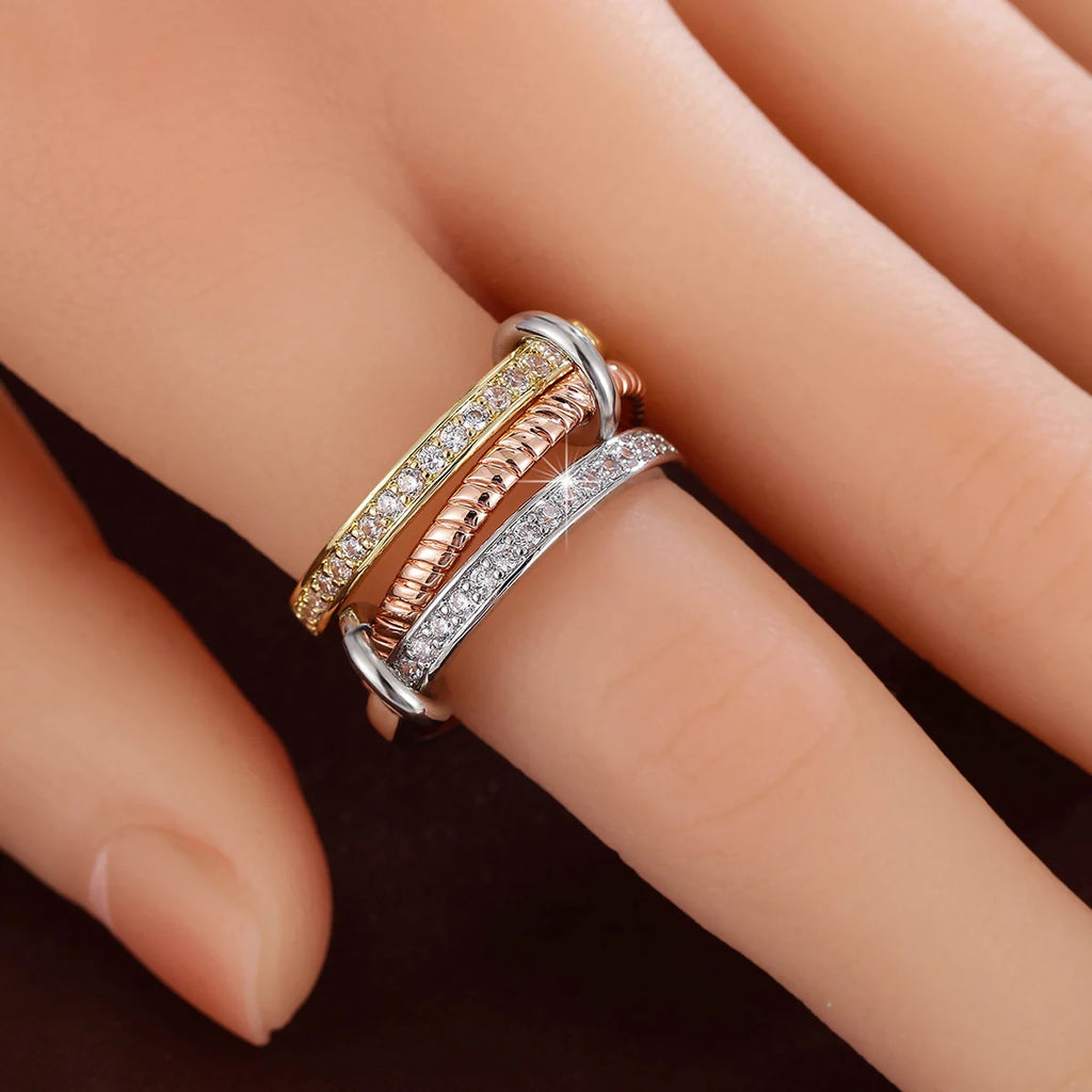 Trendy Interlocking Stackable Rings for Women Statement Ring Stack Set with Cubic Zirconia Stacking Jewelry