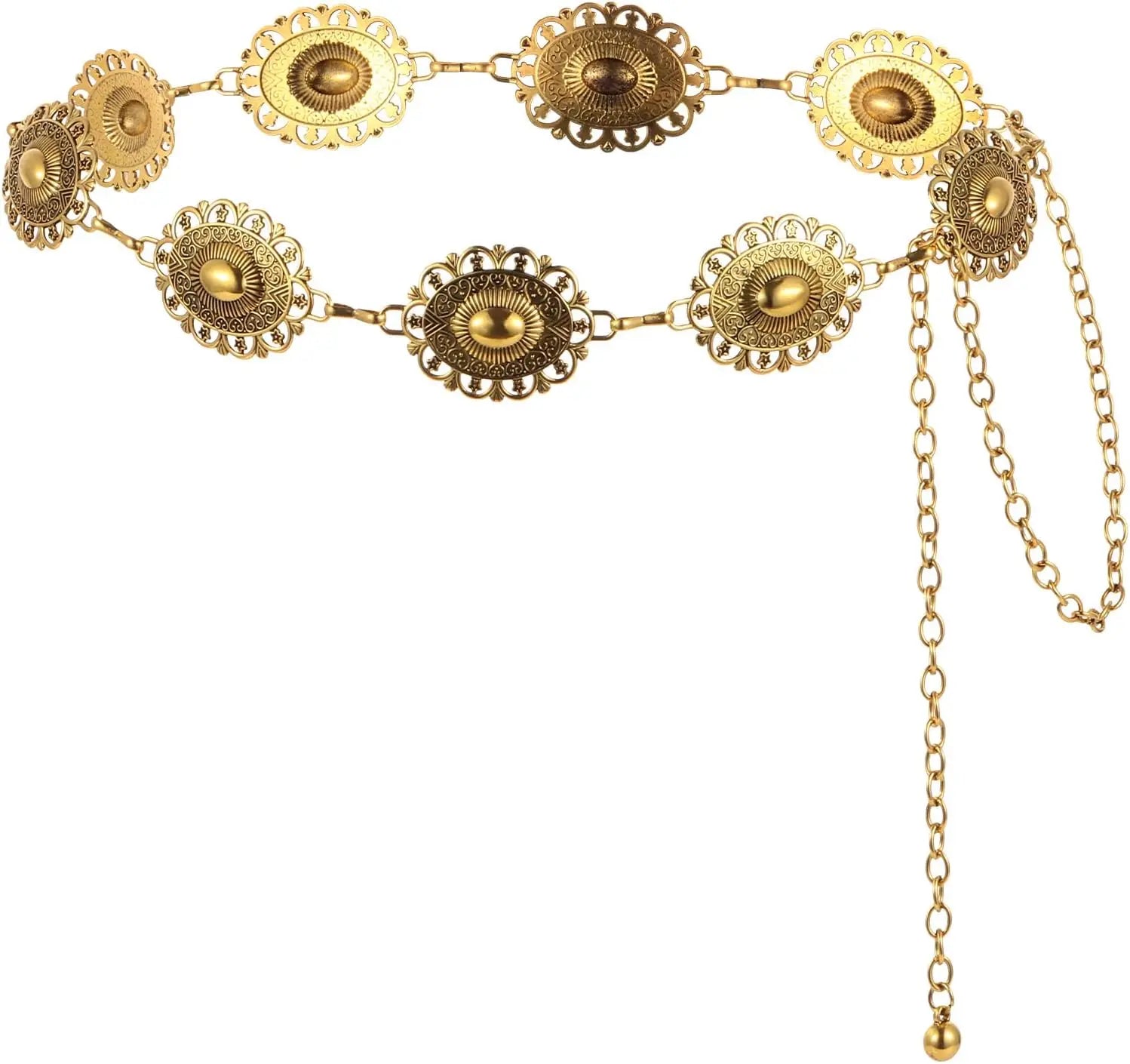 Metal Chain Belt for Women Cowgirl Western Country Chain Belts Adjustable Concho Belt for Sweaters Dresses Jeans