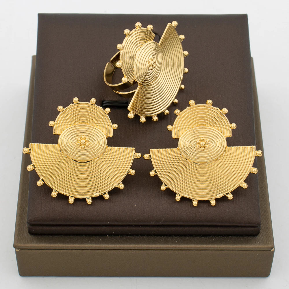 Statement Earrings and Ring  Jewelry Set for Women 18k Gold Plated Stud Earrings and Finger Ring Weddings Bridal Jewelry Set