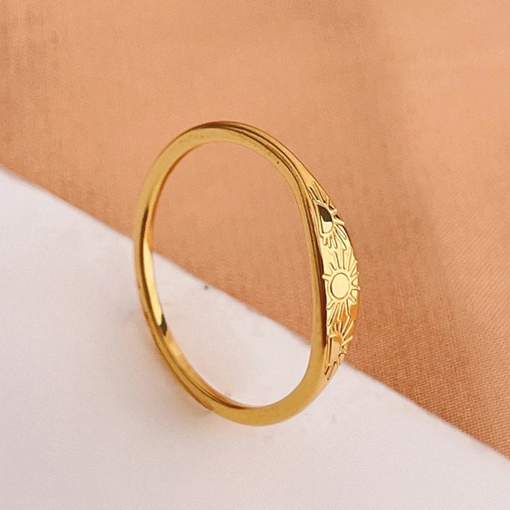 Trendy Stainless Steel Sunlight Stackable Ring for Women Gold Color Ring Fashion Simple Party Christmas Jewelry Gift