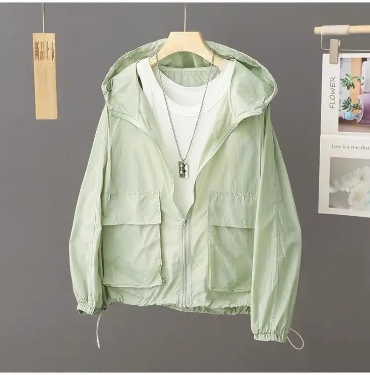 Summer Sunscreen Hooded Lightweight Loose Windbreaker 2025 New Breathable Outdoor Thin Jacket For Women Plus Size Trench Coat