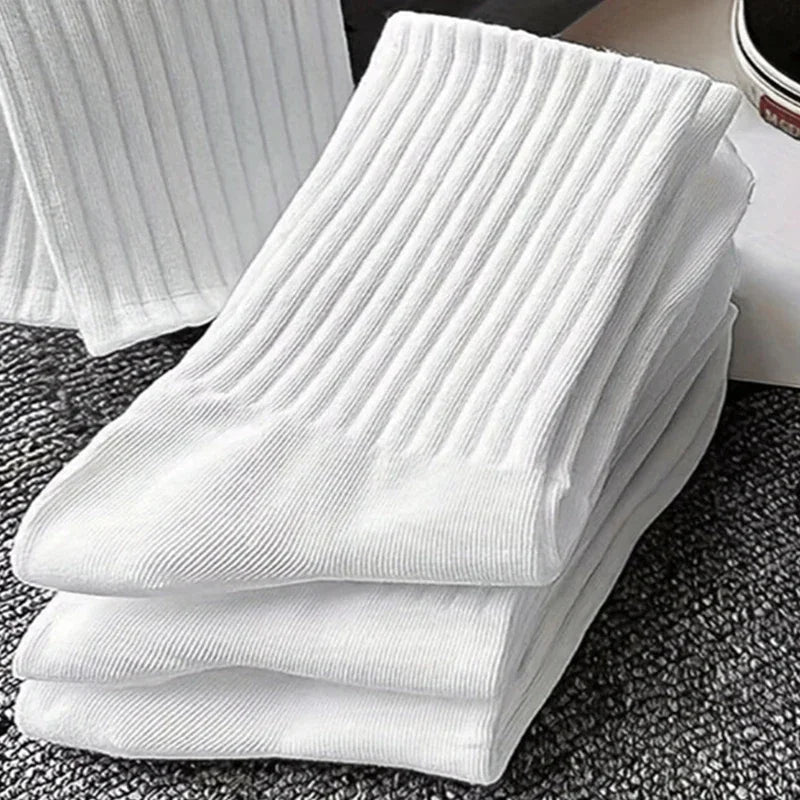 5 Pairs of Autumn and Winter Man Mid Length Socks, White Anti Odor, Sweat Absorbing, Breathable Sports Sock