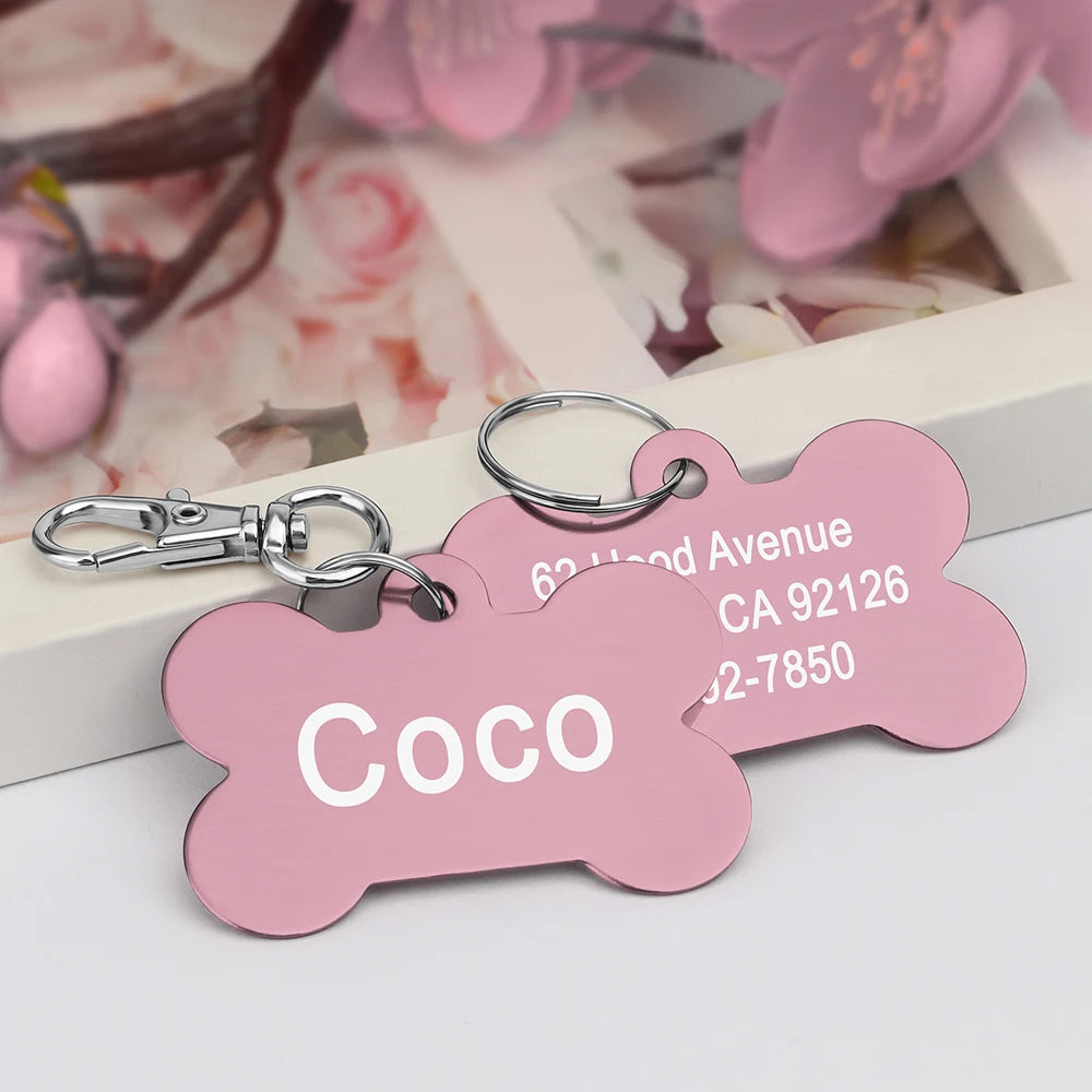 Custom Tags Personalized Dogs Cats ID Tag Custom Alloy Bone Puppy Kitten Collar Accessories Anti-lost Pet Name Tags for Small Large Dog Cat