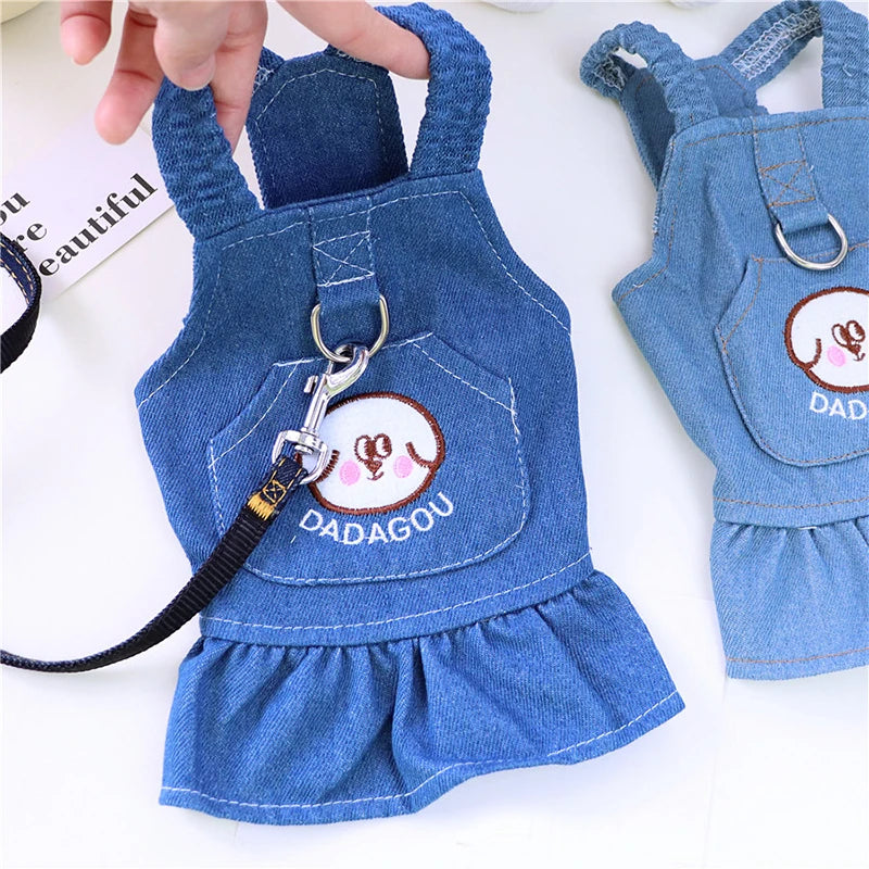 Pet Denim Pet Dresses Dress for Dog Small Dog Pet Dresses Clothes Cowboy Dress Sundress with Leash Ring Spring Summer Soft Sweet Skirt Pet Costume