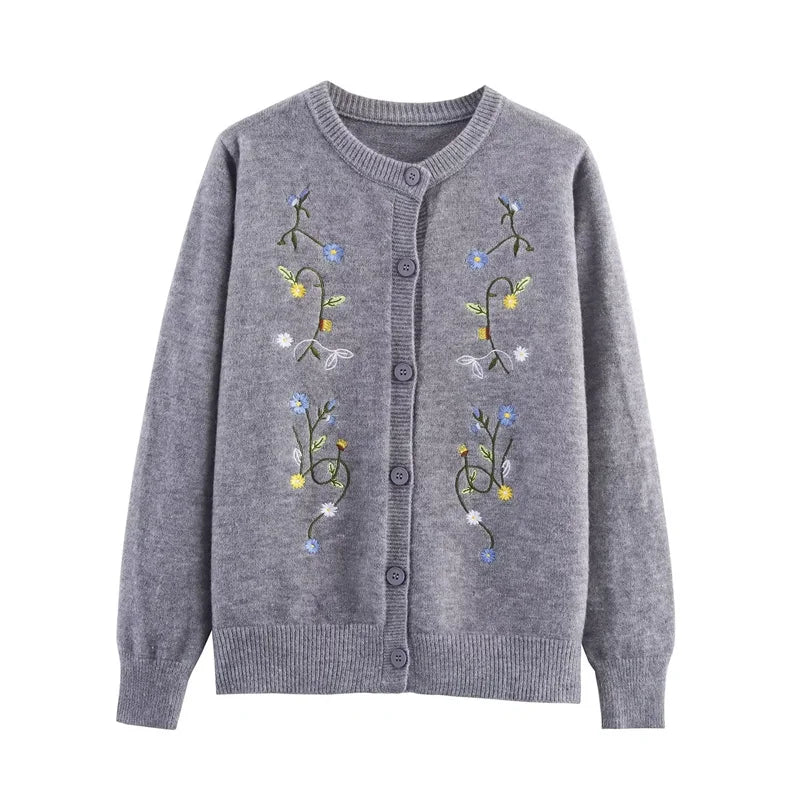 Women's Cardigan Fall 2025 New Solid Color Long Sleeve Embroidered Knitted Cardigan Casual Lazy Fashionable and Versatile