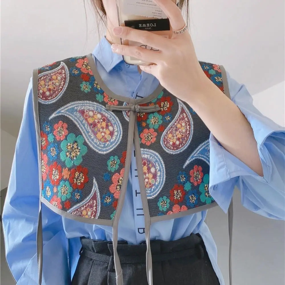 Fashion Embroidery Shoulder Wraps Flower Vintage Shawl Detachable Coat Cover Decorating for Women