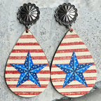 New American Independence Day Earrings July 4th Festival Decoration Western Cowboy Sun Flower Boots Cowhead Hat Wooden Ear Rings