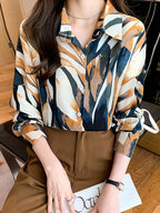 Women Blouse Autumn 2025 Top Vintage Button Up Shirts Female Blouses chic Long Sleeve Chiffon Printing Office Lady tops