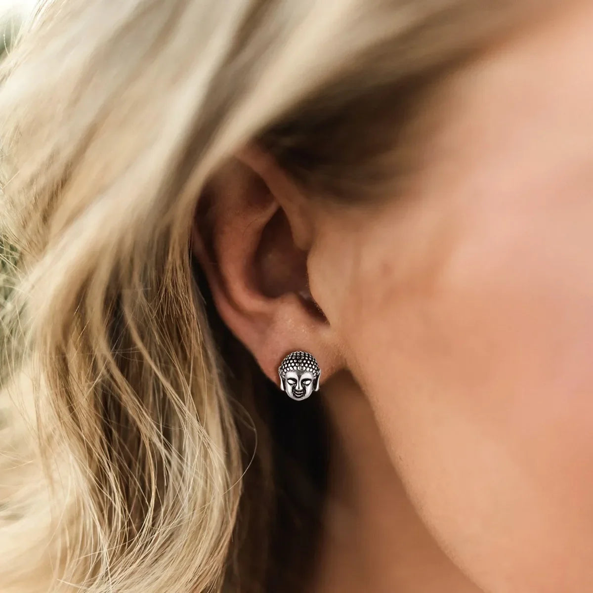 Stainless Steel Buddha head Stud Earrings for man woman Retro Vintage Style Buddhism Religious Unisex Jewelry