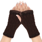 Winter Half Palm Glove For Womens Girls Knitted Fingerless Hand Mitten Fuzzy Fleece Lined Wrist Warmer Solid Color Armer Warmer
