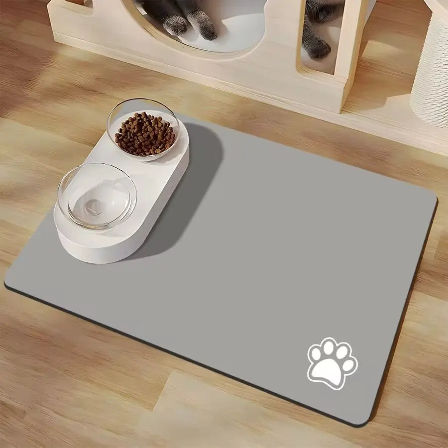 Minimalist Pet Feeding Mat for Pets Dirt-Resistant Scratch-Proof Spill-Proof Dark Color Paw Print & Bone Patterns Non-Slip