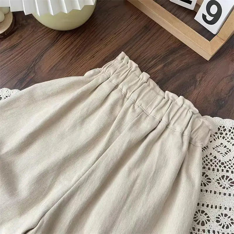 Children Pants 2025 Spring and Autumn Girls' Casual Pants Flower Embroidery Fashion Trousers 2-7Year Kid's Pants