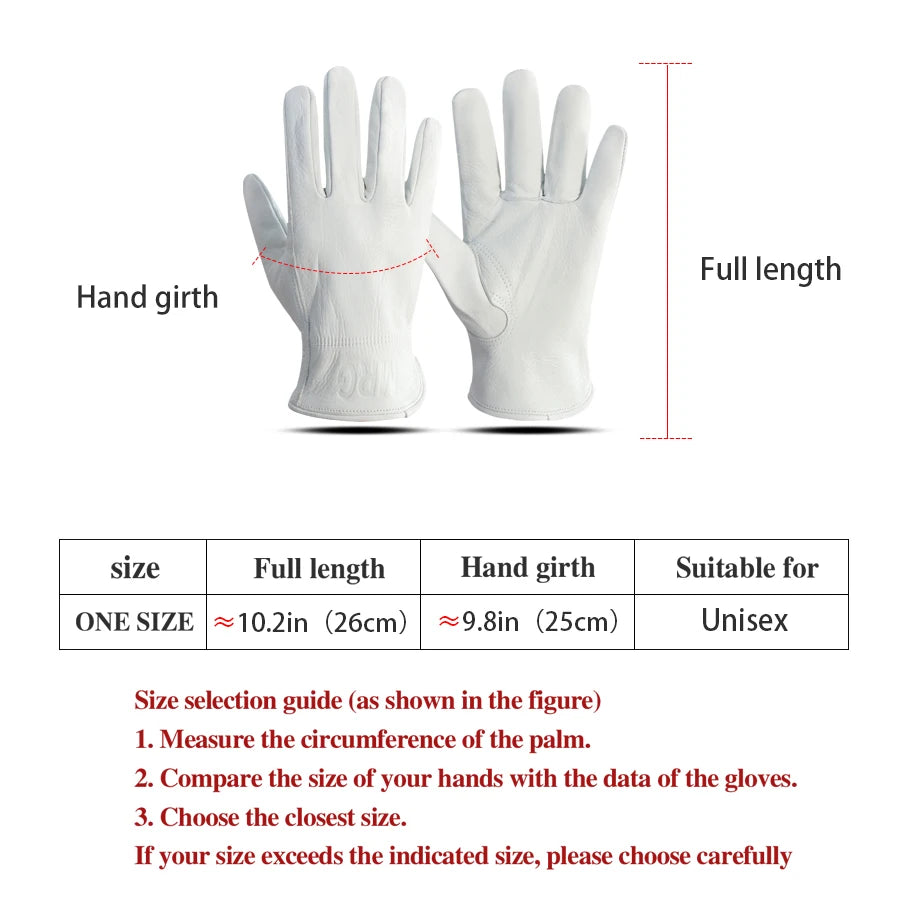 1 Pair Men Work Gloves Soft Cowhide Driver Hunting Driving Farm Garden Welding Security Protection Safety Mechanic Glove