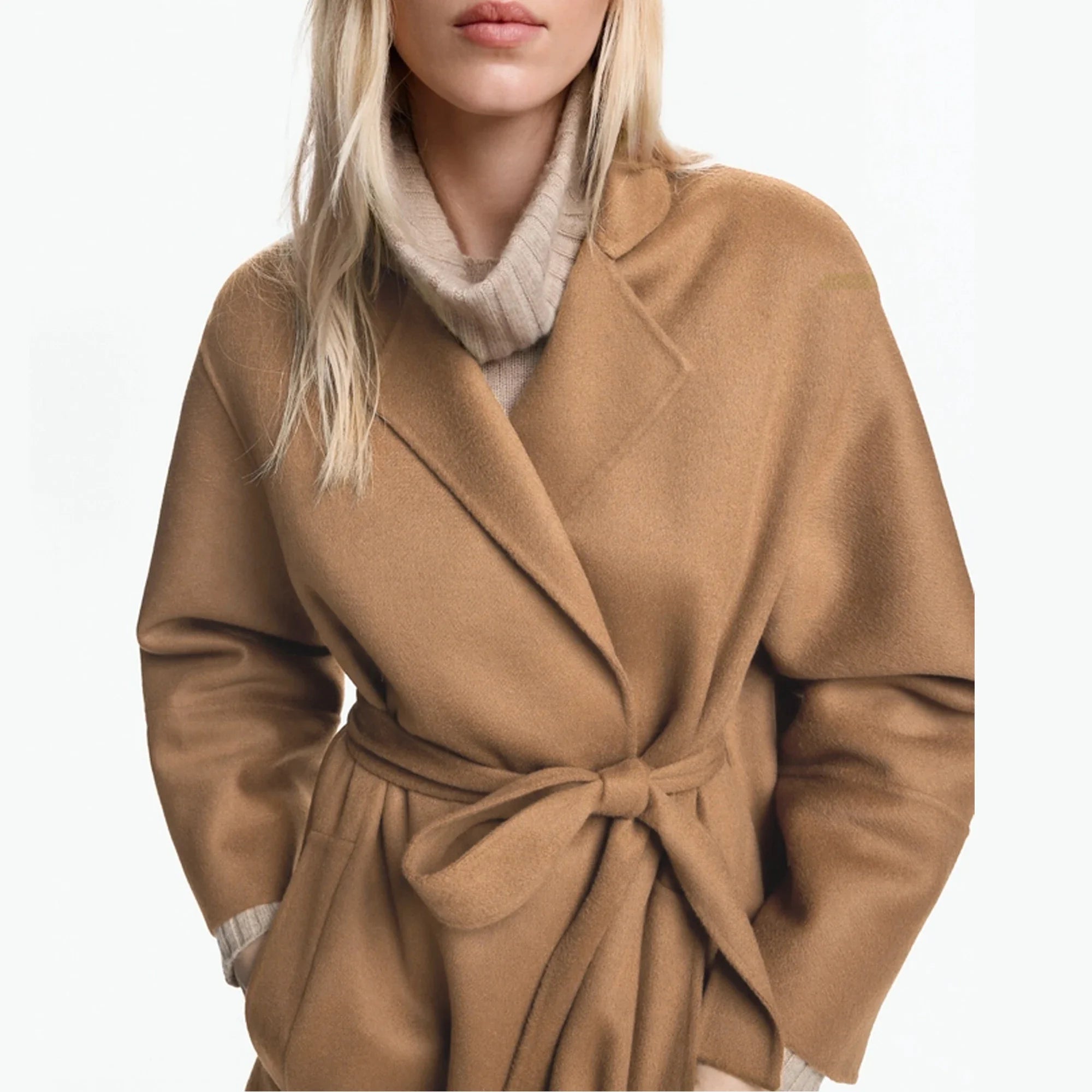 Women's Woolen Coats Vintage Belt Long Coats Casual Loose Solid Lapel Woolen Coat Female Winter Elegant Chic Street Outwear