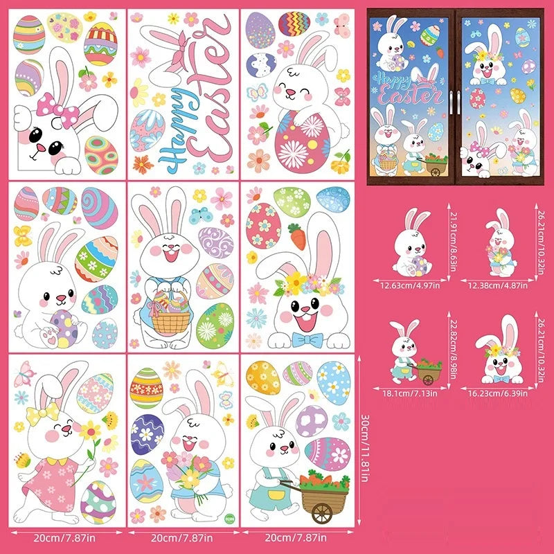 Easter Stickers for Window, Glass Door Stickers Easter Decorations, Bunny Stickers with Eggs Decals for Home Office Classroom