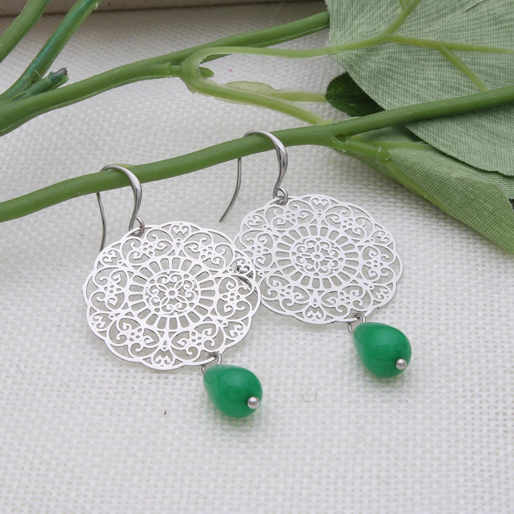 Drop Earrings Dangle Bohemian Metal Carving Hollow Pattern Crystal Water Charm 2023 New Hot Fashion Jewelry Accessories Brand Ms