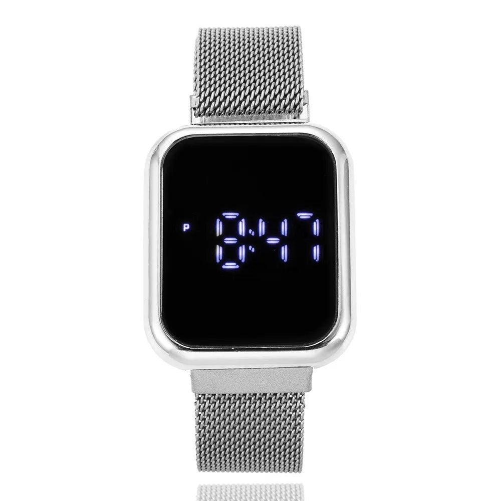 Casual Digital Watch for Men Women Luxury Rose Gold LED Watches Magnetic Metal Mesh Band Fashion Simple Ladies Electronic Clock