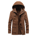 Winter Fleece Jackets Men Hooded Warm Thick Parkas Male Multi Pocket Cargo Jacket Coats Fashion Casual Outerwear Mens Clothing