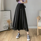 Women Pants Culottes Elastic Wide Leg Irregular Hem Double Layers Korean Trousers Summer Casual Loose Pleated Pants