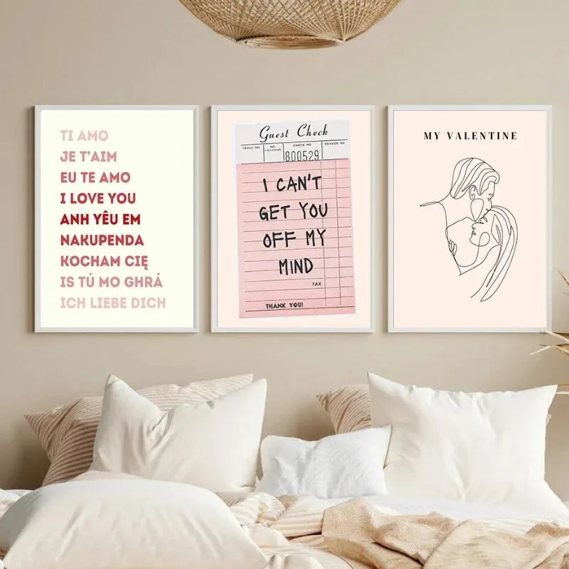Valentine's Day Queue Gallery Printable Poster Vintage Romantic Wall Art Cute Pink Heart Canvas Painting Home Bedroom Decoration