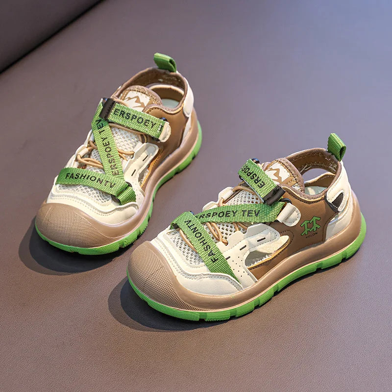 Children Casual Shoes Hollowed-out Kids Sandals Sports Running 2025 Summer New Students Flat Shoes Toes Capped Non-slip Trendy Children Shoes