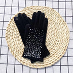 Fashion Diamonds Glove Women Vintage Winter Touch Screen Full Finger Warm Windproof Cycling Driving Female Gloves Mittens