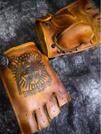 Motorcycle Gloves Men's Driving Retro Motorcycle Driver Non-Slip Durable Half Finger Fingerless Fitness Real Goat Leather Gloves