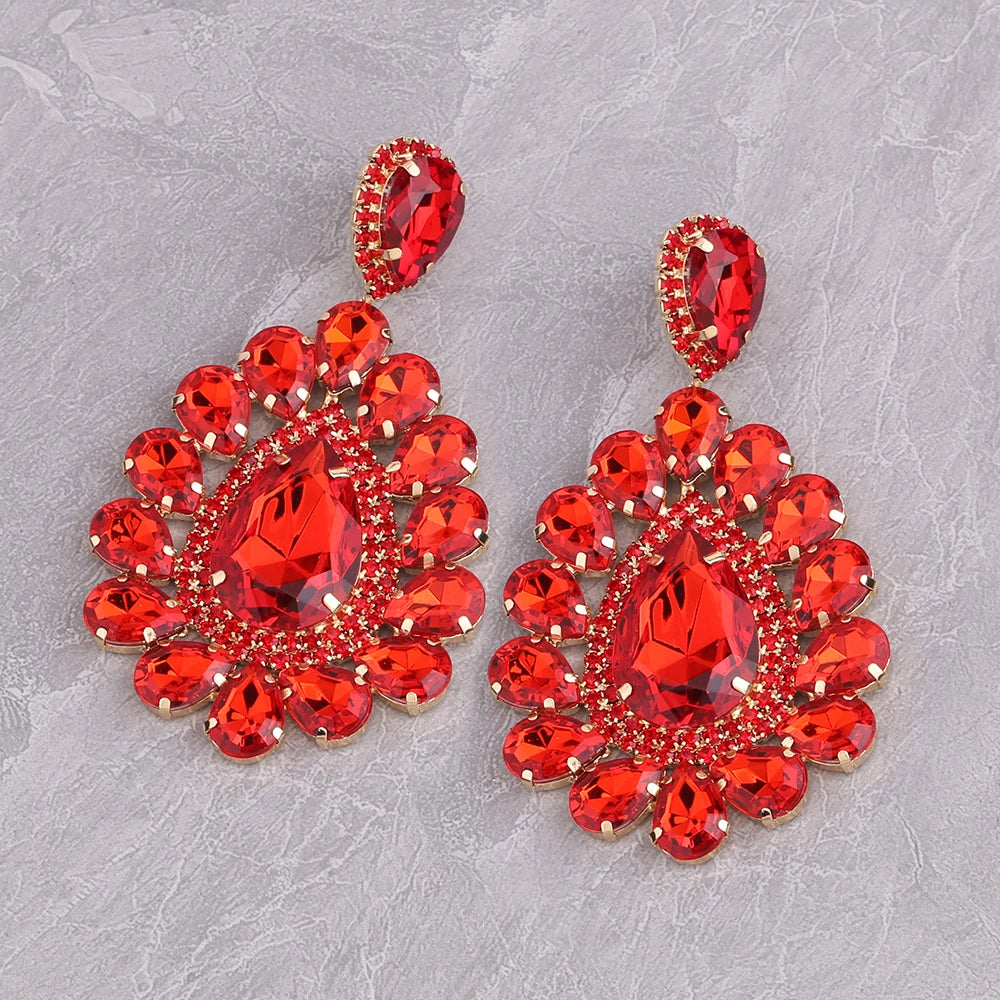 New Big Drop Dangle Earrings For Women Fashion Jewelry Party Multicolors Crystal Drills Statement Earrings Accessories Wholesale