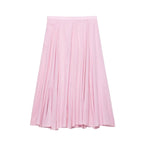 Women's Skirt New Summer 2025 Pink Pleated Midi Skirt A hem looks slim Casual and versatile Fresh and fashionable