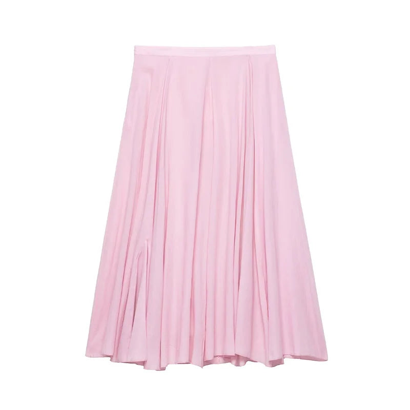 Women's Skirt New Summer 2025 Pink Pleated Midi Skirt A hem looks slim Casual and versatile Fresh and fashionable