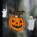 Wooden Halloween Hanging Decor, "Happy Halloween"Banner with Pumpkin Lantern & Ghost Ornaments, Spooky Wall Decor for Home Party