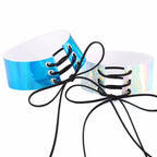 Lace up chokers necklaces for women Holographic choker gothic Wide Chocker Corset PU Leather neck jewelry