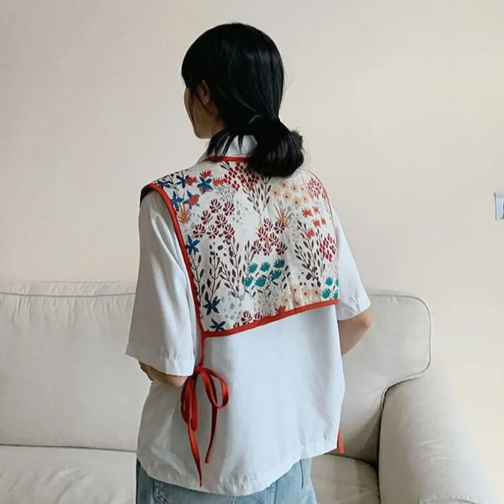 Fashion Embroidery Shoulder Wraps Detachable Vintage Shawl Flower Coat Cover Decorating for Women