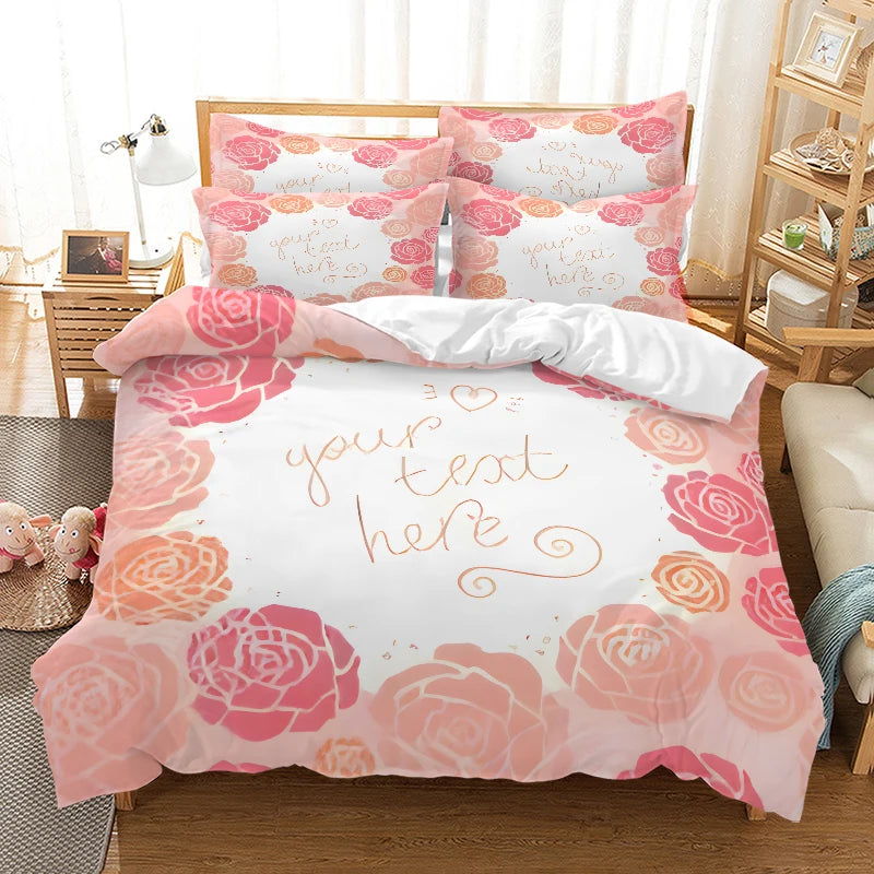 Valentine's Day I Love  style Digital Printed Duvet Set - Polyester - Bedroom Decor -1 bed cover +2 pillowcases (no pillow core)