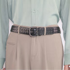 PLULUSA Hanrted Leather Belt for Men Genuine Top Layer Cowhide Bule Pure Handwoven Men's Belt Versatile Sli Belt