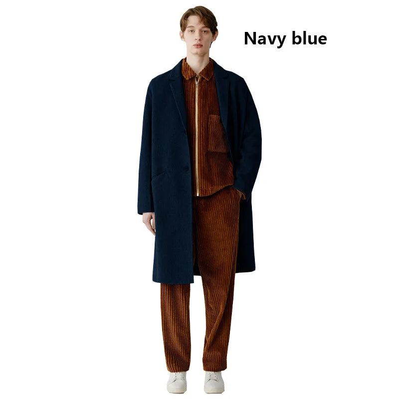 Double-sided Wool Autumn Winter Men's Coat Dark Grey Loose Plus Size Fat 150KG 4XL Coat Outdoor Cold and Warm Quality Men's Wear