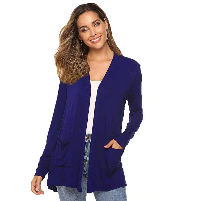 Women's Knitted Cardigan for Spring and Summer Versatile Large Size Cardigan Medium to Long Length Long Sleeve Outcoat