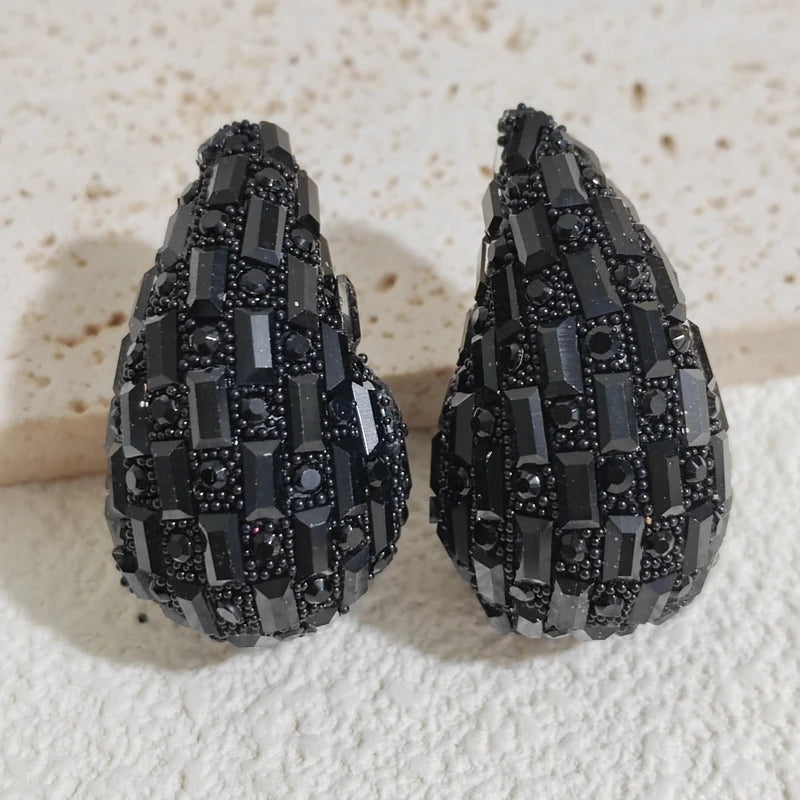 Oversized colorful Stud Earrings with Full Diamonds and Drop-shaped Pendants in European and American Styles