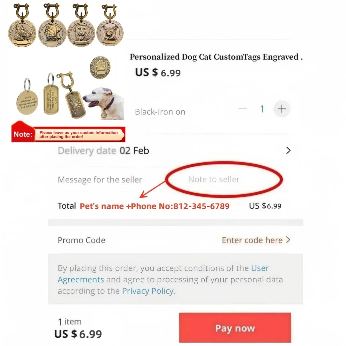 Custom Tags VIP Customizable Engraved Pets ID Tag for Dog Cat Bronze Nameplate Tags Personalized  Address Number Dogs Collar ID Pendant