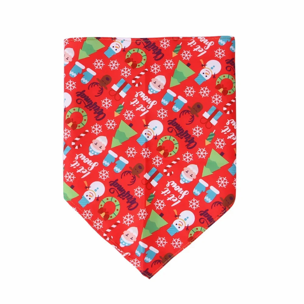 Festive Pet Bandanas Holiday Print Dog Cat Bibs Triangle Scarf Christmas Animal Accessories Drool Towel Party Costume Decor