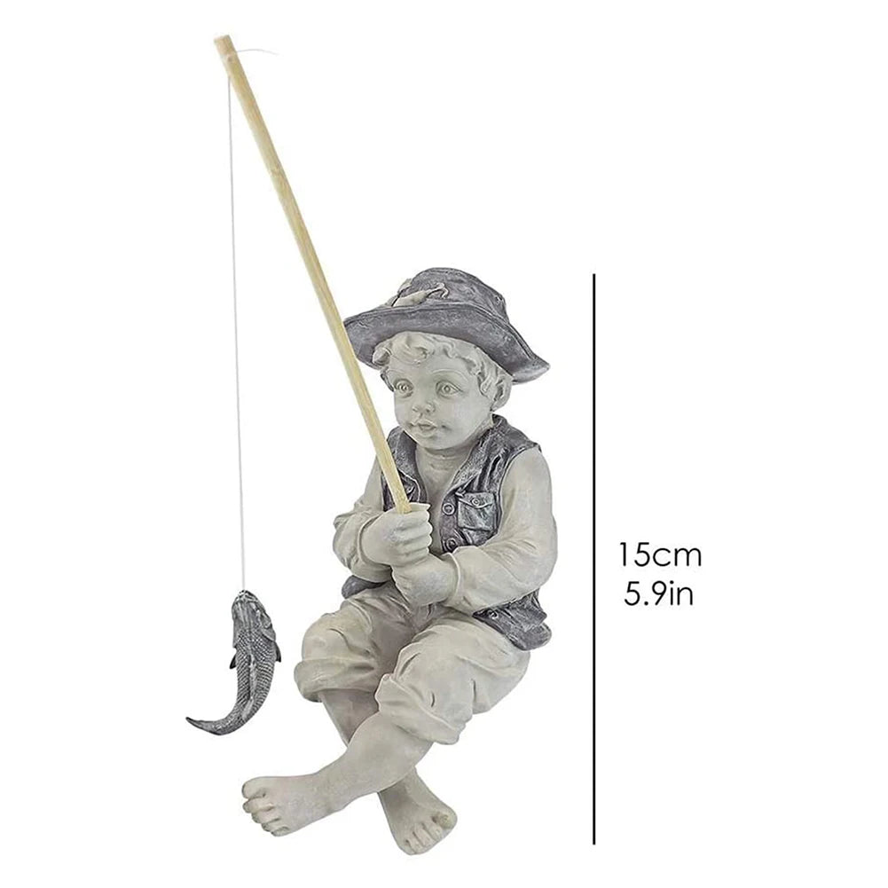 Garden Statue Fishing Boy Cartoon Character High Quality Resin Pool Pond Patio Lawn Outdoor Decoration Villa Gardening Ornament