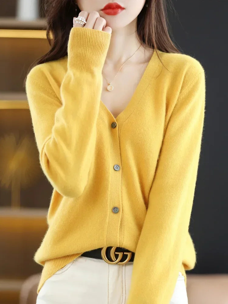 Women Cardigans Spring Autumn V-neck Single Breasted Short Slim Lady Knitwear Tops Solid Korean Fashion Sweaters